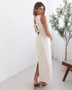 New Abriana Dress - Cream Linen Dresses|Holiday Dresses