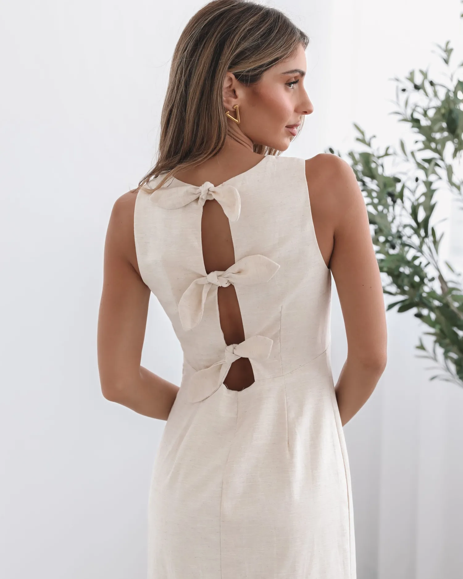 New Abriana Dress - Cream Linen Dresses|Holiday Dresses