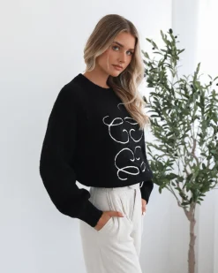 Online Adelaine Knit - Black Print Jumpers|Jumpers