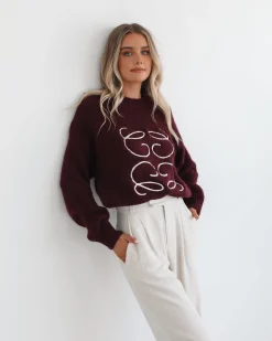 Best Adelaine Knit - Wine Print Jumpers|Jumpers