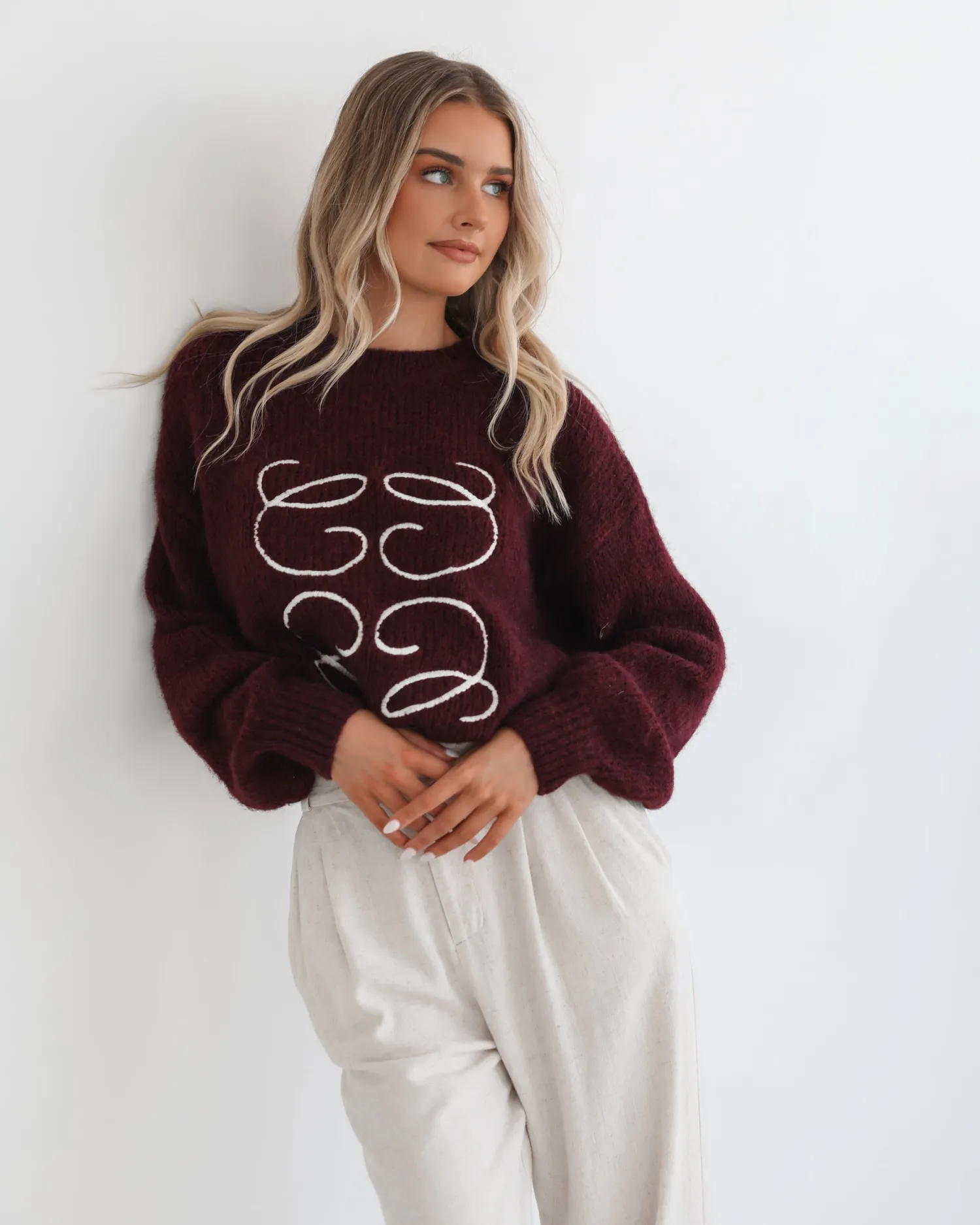 Best Adelaine Knit - Wine Print Jumpers|Jumpers