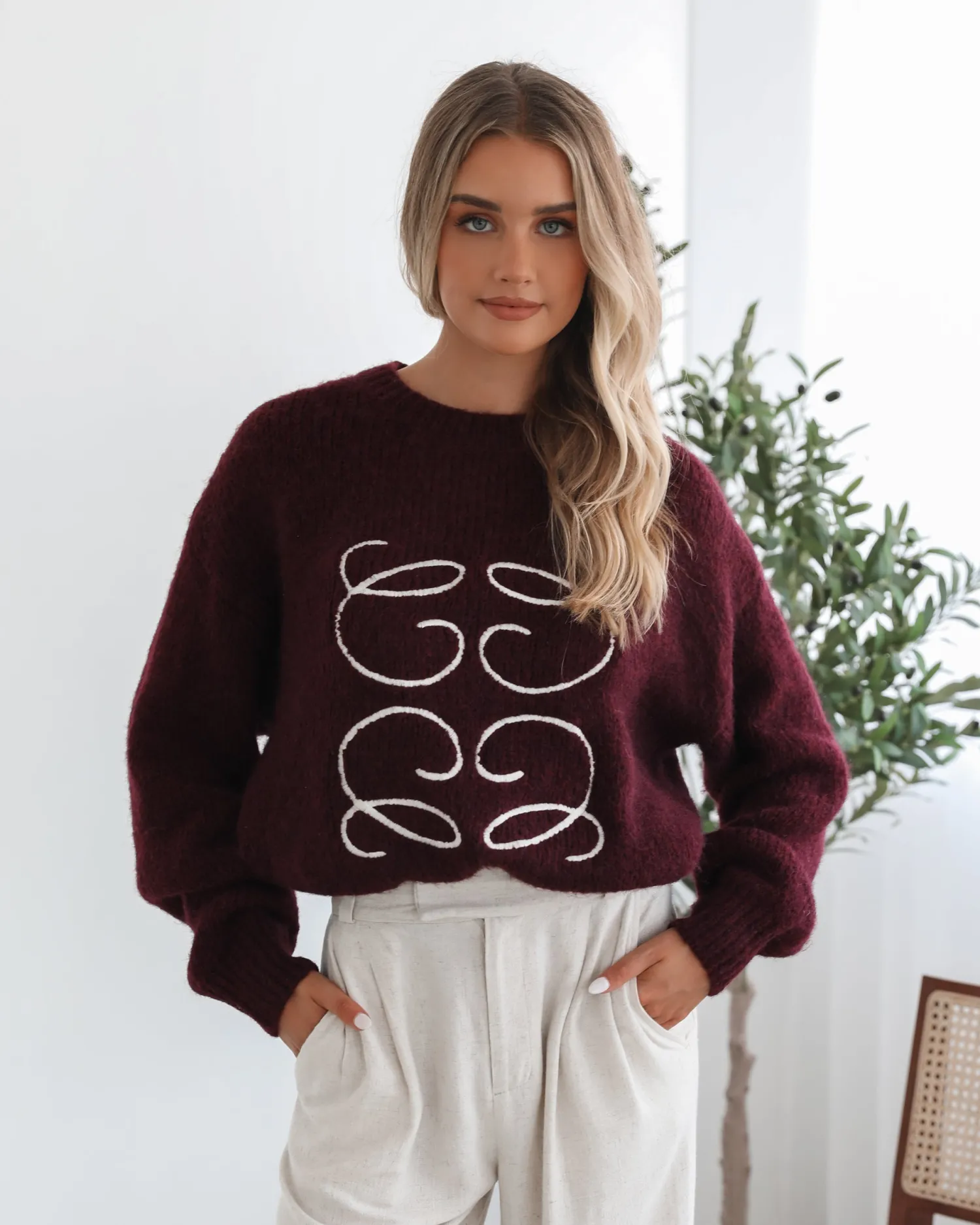 Best Adelaine Knit - Wine Print Jumpers|Jumpers