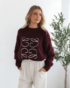 Best Adelaine Knit - Wine Print Jumpers|Jumpers