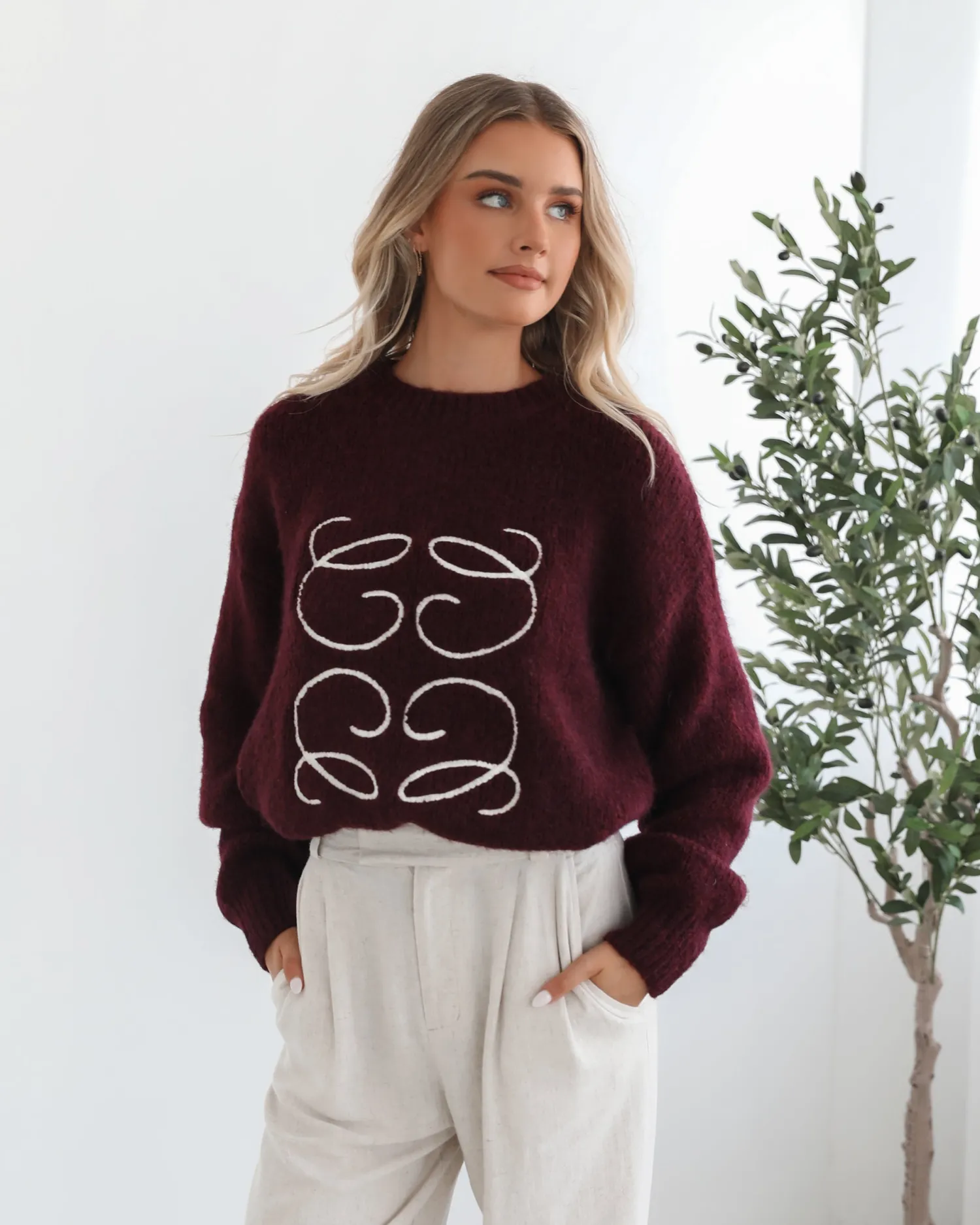 Best Adelaine Knit - Wine Print Jumpers|Jumpers