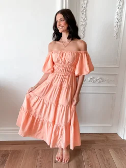 Discount Adrianie Dress - Orange Off The Shoulder Dresses|Maternity Dresses