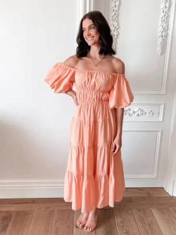 Discount Adrianie Dress - Orange Off The Shoulder Dresses|Maternity Dresses