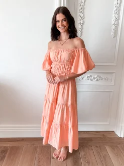 Discount Adrianie Dress - Orange Off The Shoulder Dresses|Maternity Dresses