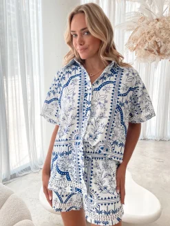 Discount Aeris Shirt - Blue Print Casual Tops|Blouses & Shirts