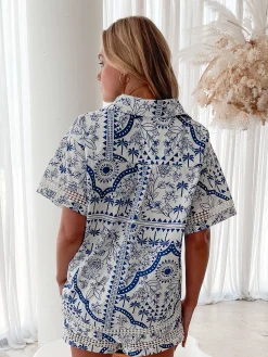 Discount Aeris Shirt - Blue Print Casual Tops|Blouses & Shirts