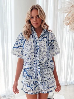 Discount Aeris Shirt - Blue Print Casual Tops|Blouses & Shirts