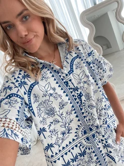 Discount Aeris Shirt - Blue Print Casual Tops|Blouses & Shirts