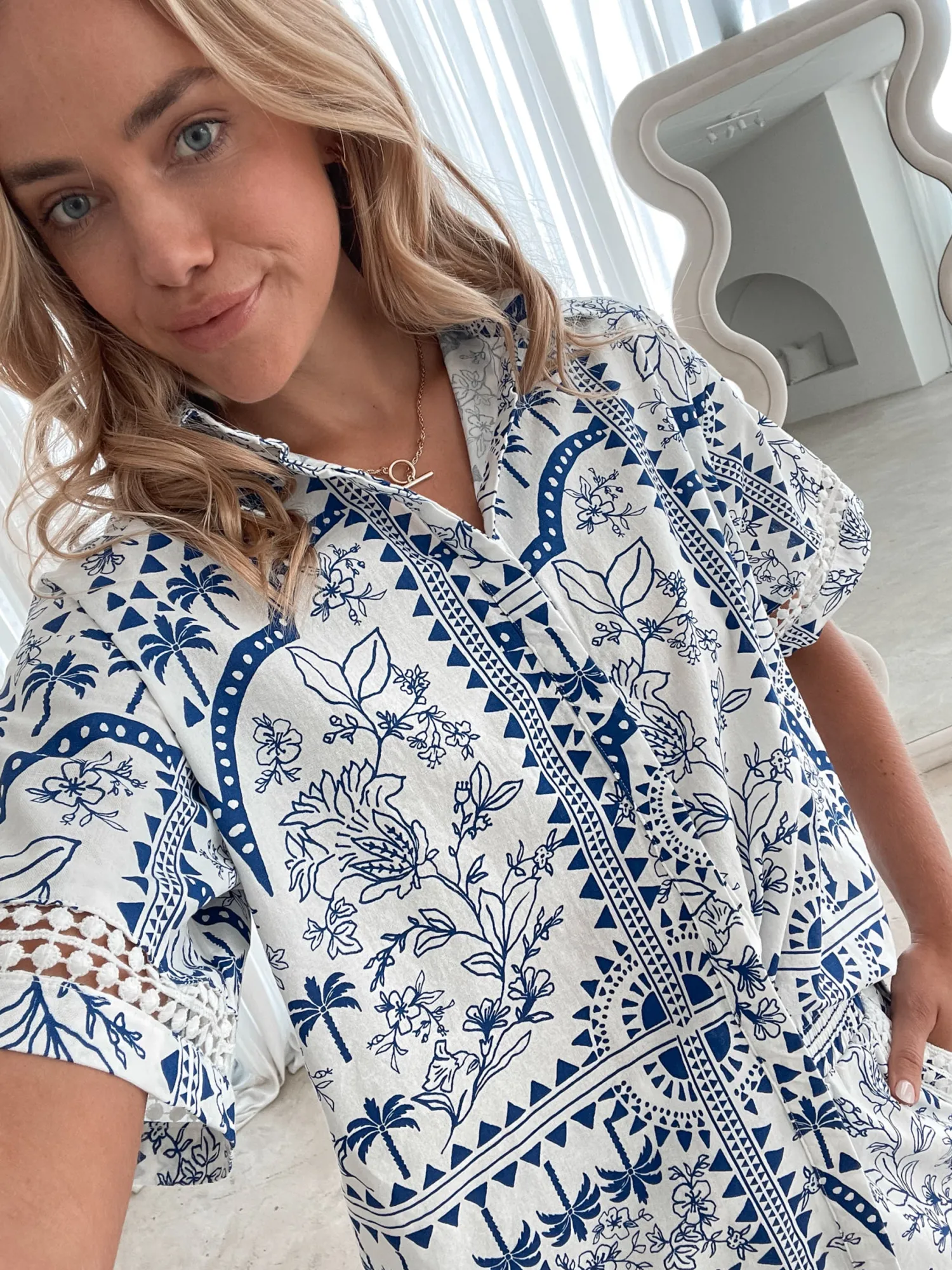 Discount Aeris Shirt - Blue Print Casual Tops|Blouses & Shirts