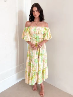 Clearance Aiyanna Dress - Green Floral Floral Dresses|Off The Shoulder Dresses