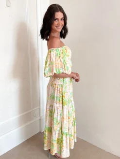 Clearance Aiyanna Dress - Green Floral Floral Dresses|Off The Shoulder Dresses