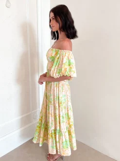 Clearance Aiyanna Dress - Green Floral Floral Dresses|Off The Shoulder Dresses