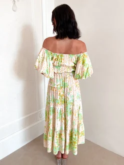 Clearance Aiyanna Dress - Green Floral Floral Dresses|Off The Shoulder Dresses
