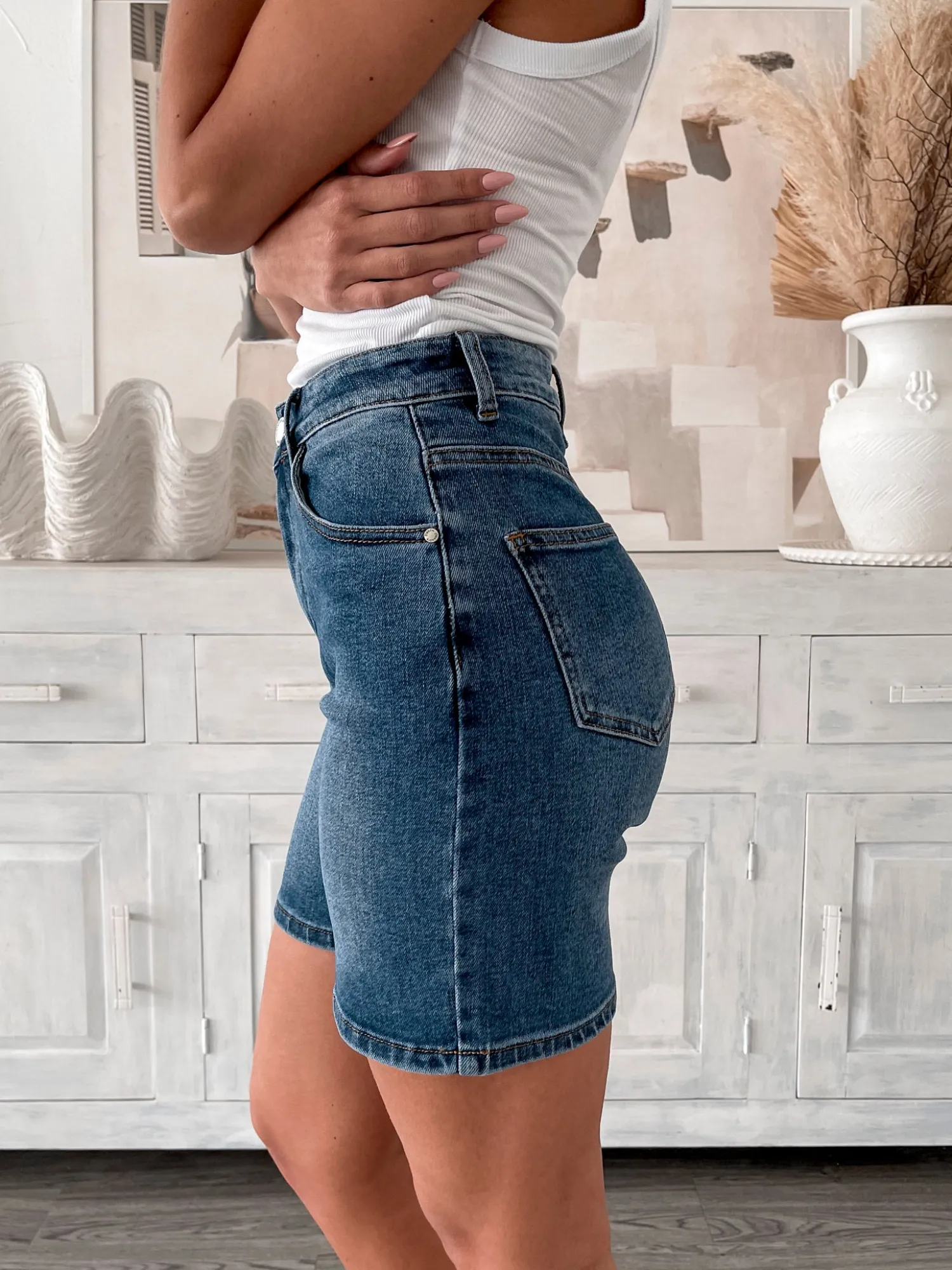 Online Alaiya Shorts - Dark Denim Shorts|Bottoms