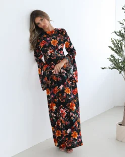 Discount Amareya Dress - Black Floral Floral Dresses|Long Sleeve Dresses