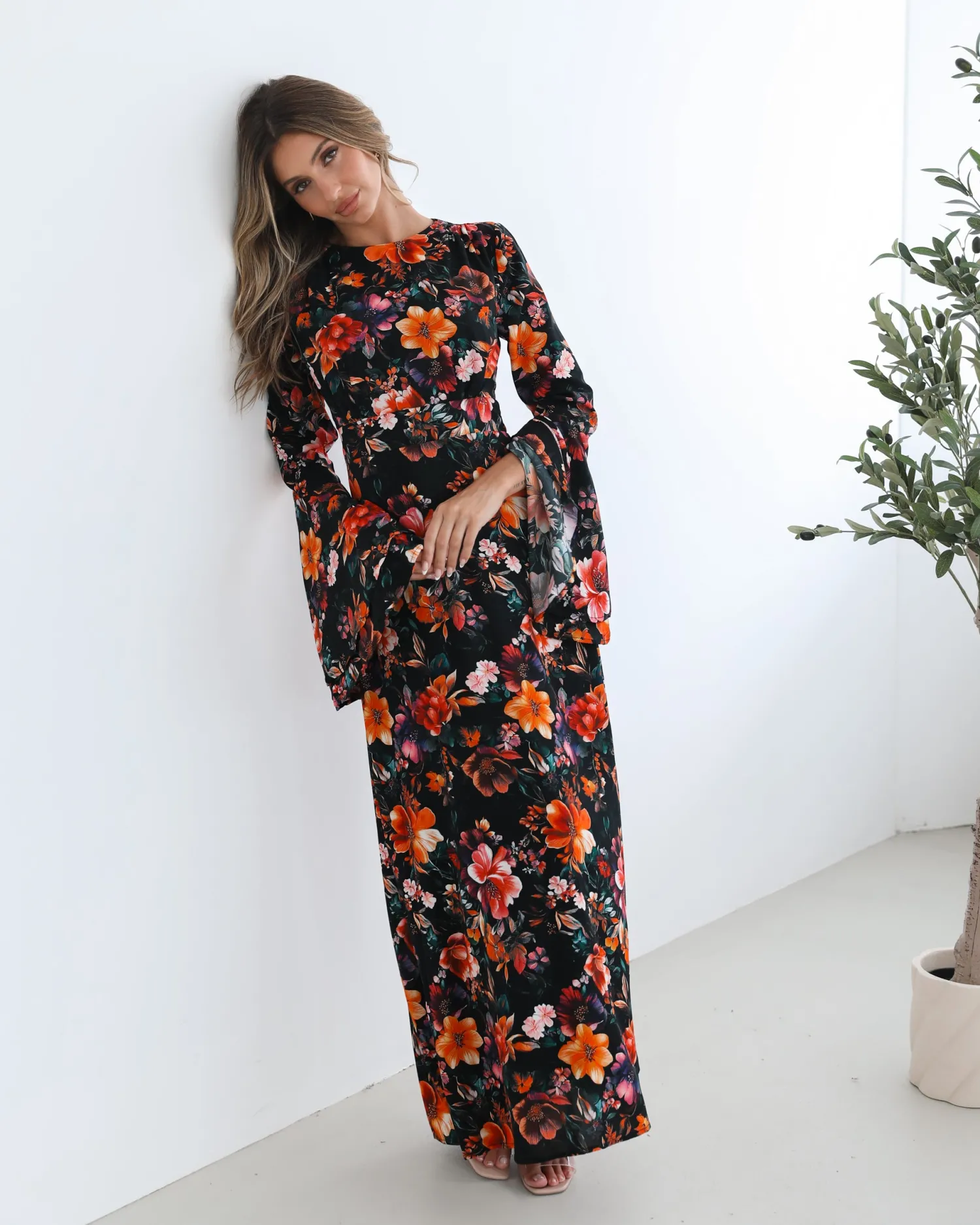 Discount Amareya Dress - Black Floral Floral Dresses|Long Sleeve Dresses