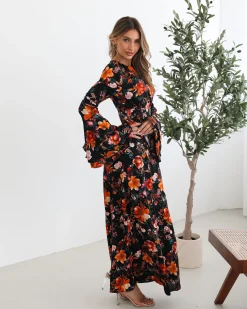 Discount Amareya Dress - Black Floral Floral Dresses|Long Sleeve Dresses