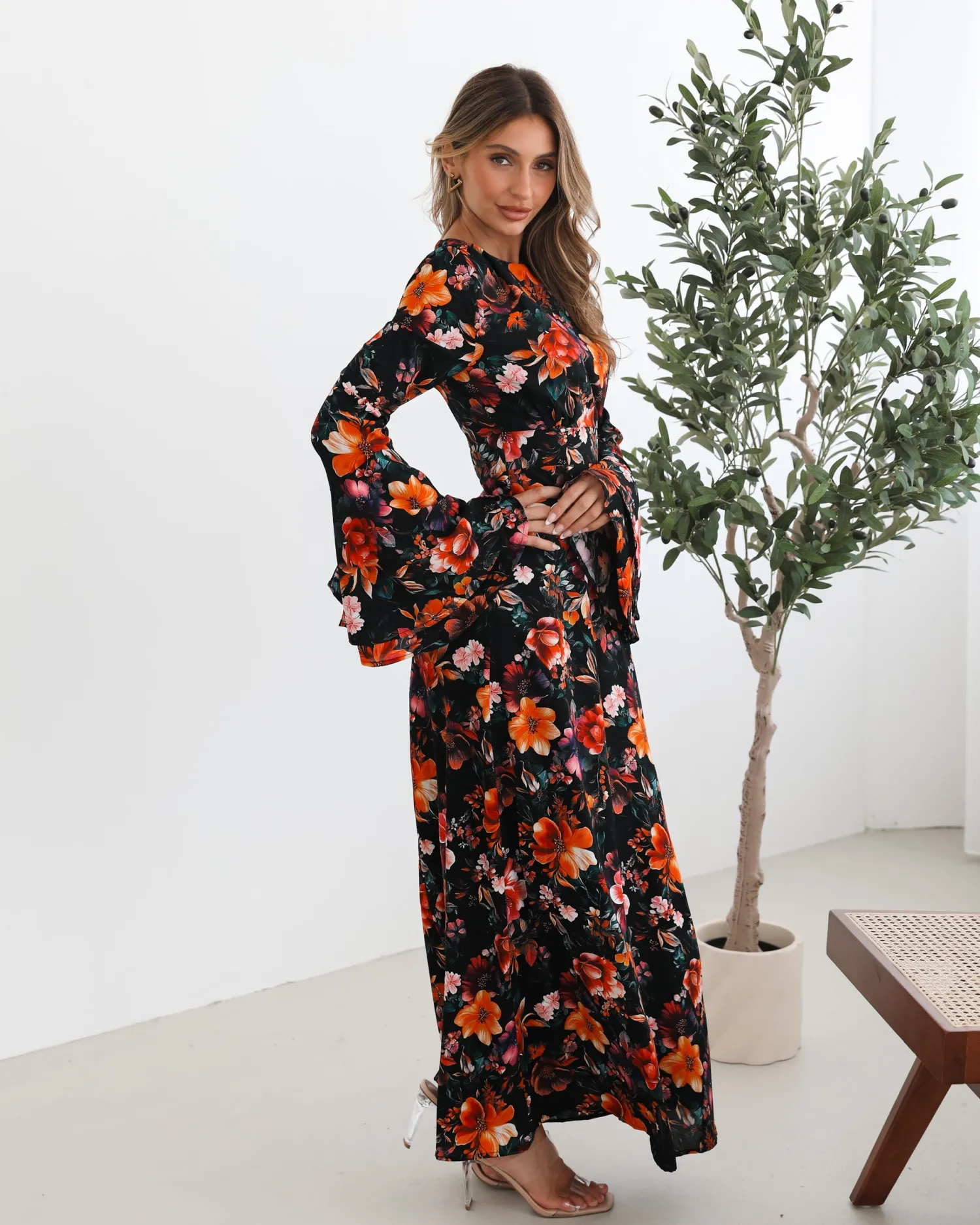 Discount Amareya Dress - Black Floral Floral Dresses|Long Sleeve Dresses
