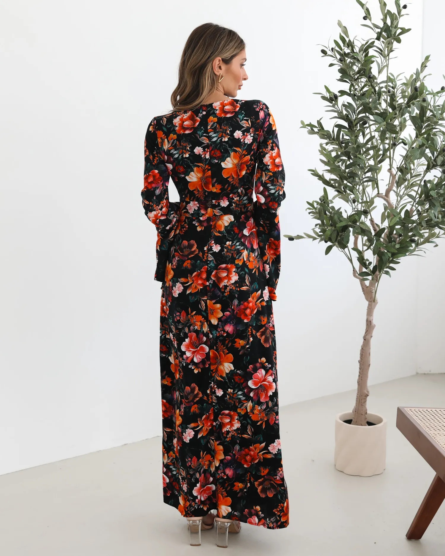 Discount Amareya Dress - Black Floral Floral Dresses|Long Sleeve Dresses