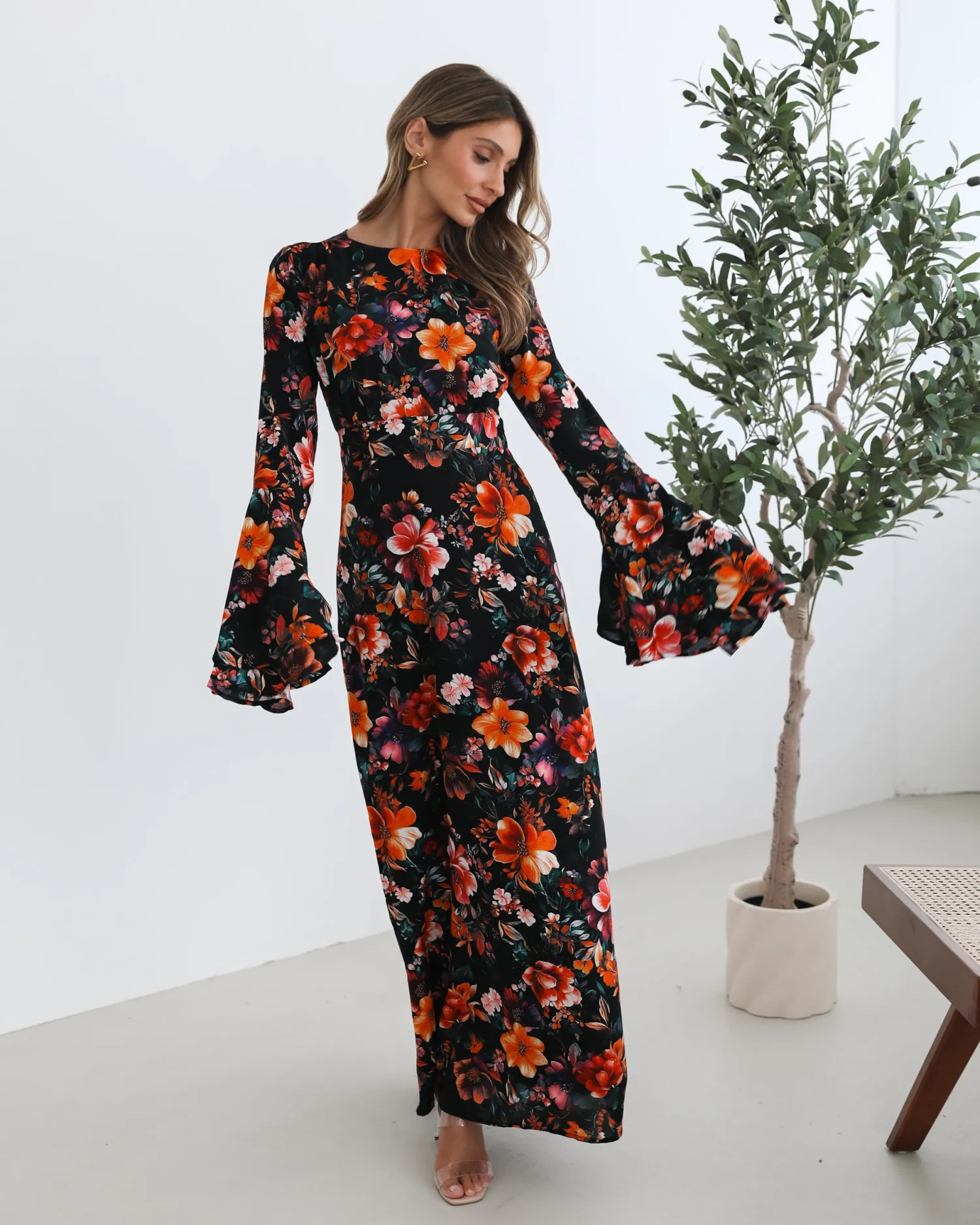Discount Amareya Dress - Black Floral Floral Dresses|Long Sleeve Dresses