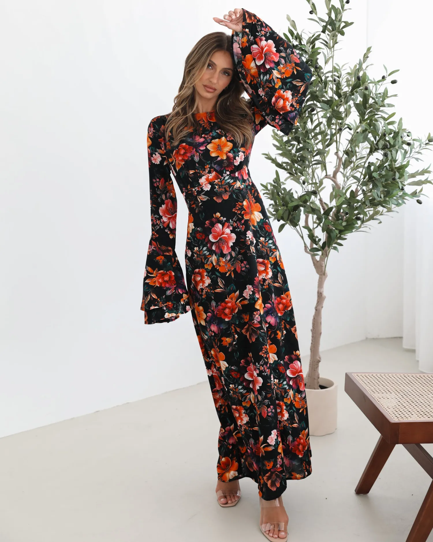 Discount Amareya Dress - Black Floral Floral Dresses|Long Sleeve Dresses