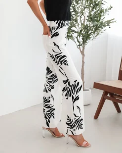 Amelyn Pants - White Print Pants|Bottoms