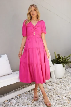 Sale Ashlan Dress - Hot Pink Cut Out Dresses|Curve Dresses