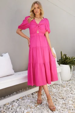 Sale Ashlan Dress - Hot Pink Cut Out Dresses|Curve Dresses