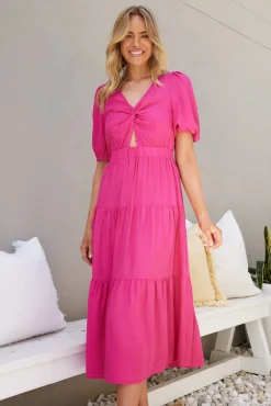 Sale Ashlan Dress - Hot Pink Cut Out Dresses|Curve Dresses
