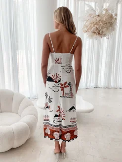 Hot Avelaine Dress - White Print Linen Dresses|Maxi Dresses
