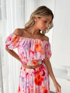Hot Avelisse Top - Pink Print Crop Tops|Crop Tops