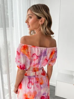 Hot Avelisse Top - Pink Print Crop Tops|Crop Tops