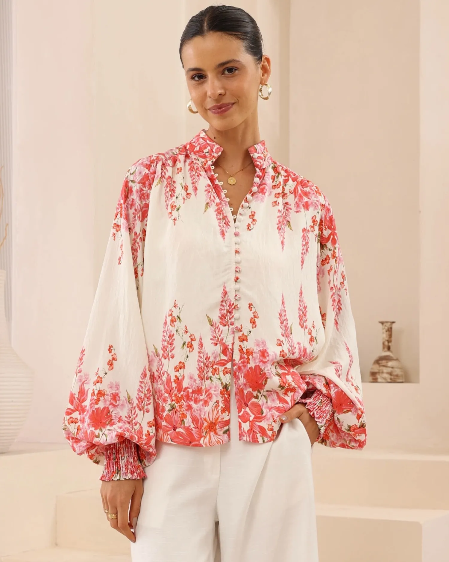 Best Avenelle Blouse - Pink Floral Long Sleeve Tops|Blouses & Shirts