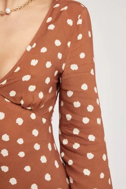 Online Bellamy Dress - Brown Spot Spot Dresses|Long Sleeve Dresses