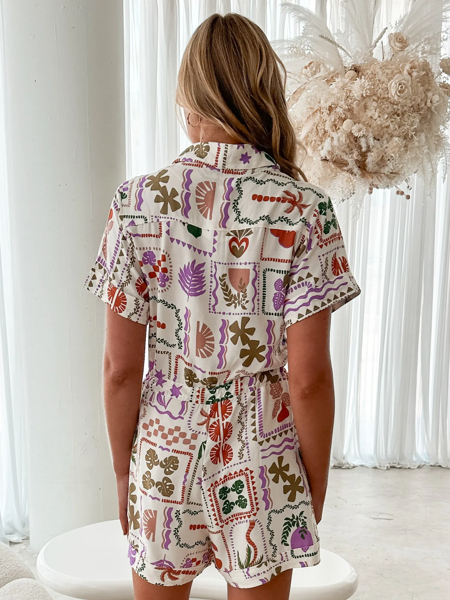 Clearance Bernetta Playsuit - White Print Playsuits & Jumpsuits