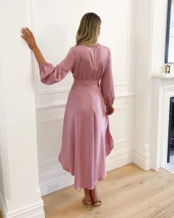 Best Bryleigh Dress - Blush Satin Dresses|Long Sleeve Dresses