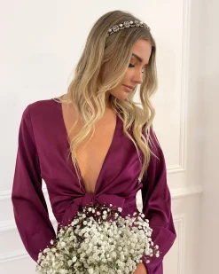 New Bryleigh Dress - Bordeaux Long Sleeve Dresses|Satin Dresses