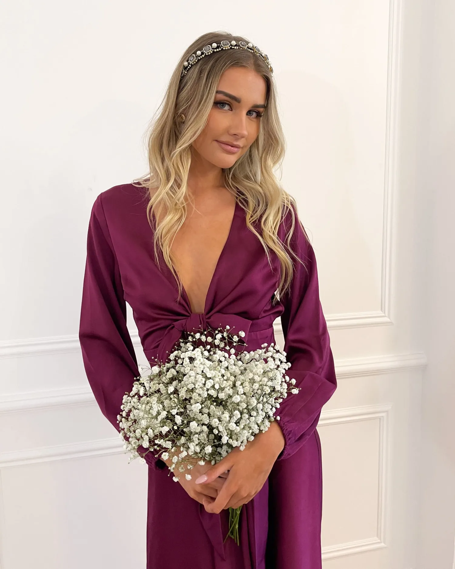 New Bryleigh Dress - Bordeaux Long Sleeve Dresses|Satin Dresses