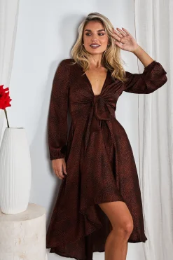 Outlet Bryleigh Dress - Bronze Print Satin Dresses|Long Sleeve Dresses
