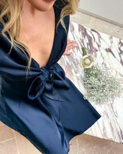 Discount Bryleigh Dress - Navy Satin Dresses|Long Sleeve Dresses