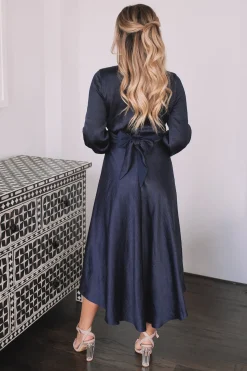 Discount Bryleigh Dress - Navy Satin Dresses|Long Sleeve Dresses