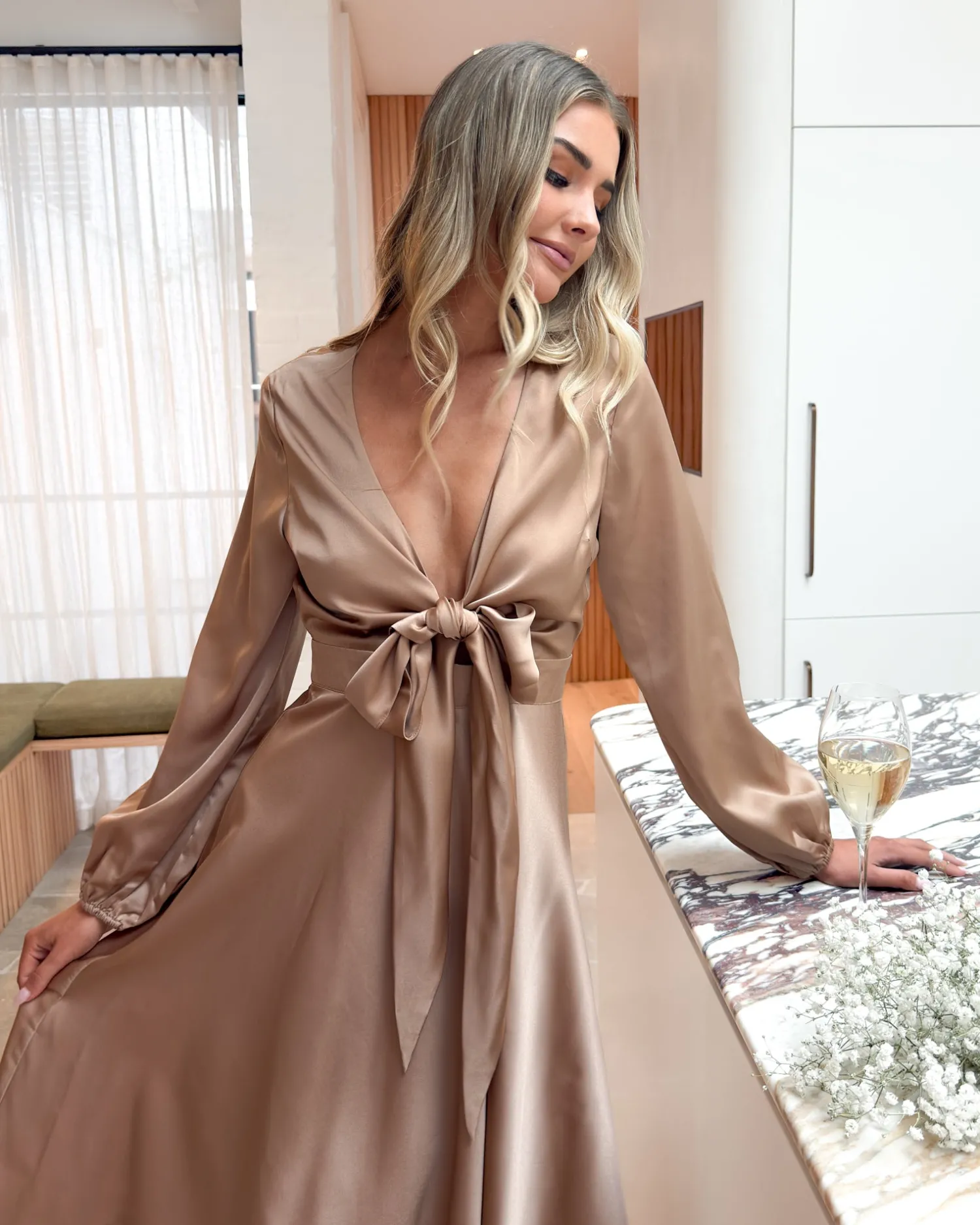 Discount Bryleigh Dress - Soft Rust Satin Dresses|Long Sleeve Dresses