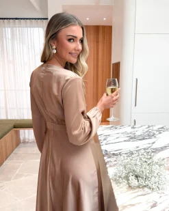 Discount Bryleigh Dress - Soft Rust Satin Dresses|Long Sleeve Dresses