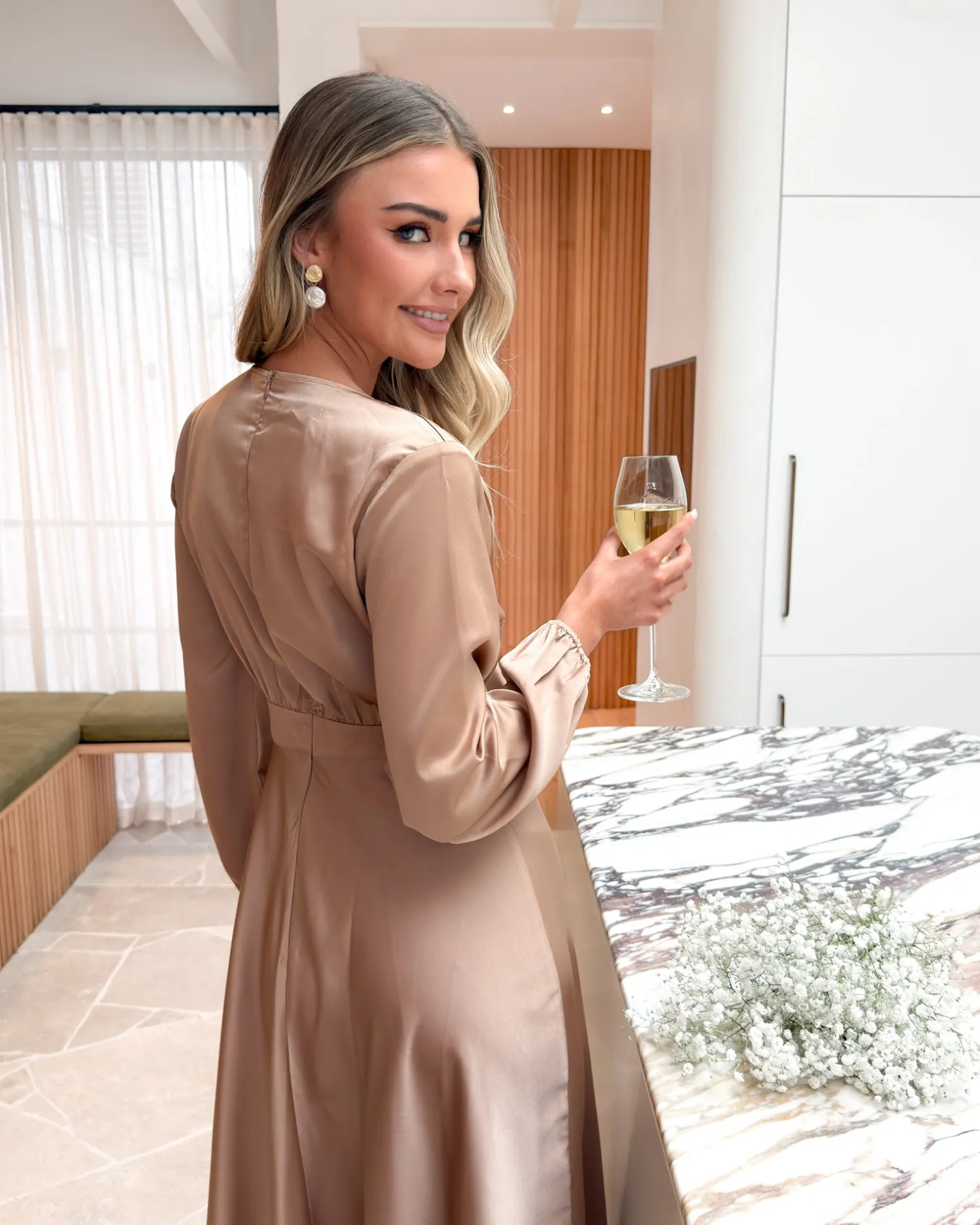 Discount Bryleigh Dress - Soft Rust Satin Dresses|Long Sleeve Dresses