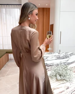 Discount Bryleigh Dress - Soft Rust Satin Dresses|Long Sleeve Dresses