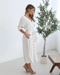 Sale Cashieka Dress - Oat Linen Dresses|Shirt Dresses