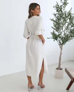 Sale Cashieka Dress - Oat Linen Dresses|Shirt Dresses